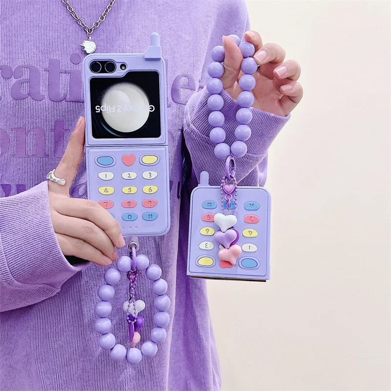 Purple Retro Keyboard Phone Case for Samsung Galaxy Z Flip 5 4 3 Protective Back Cover for ZFlip3 ZFlip4 ZFlip5 Case Shell