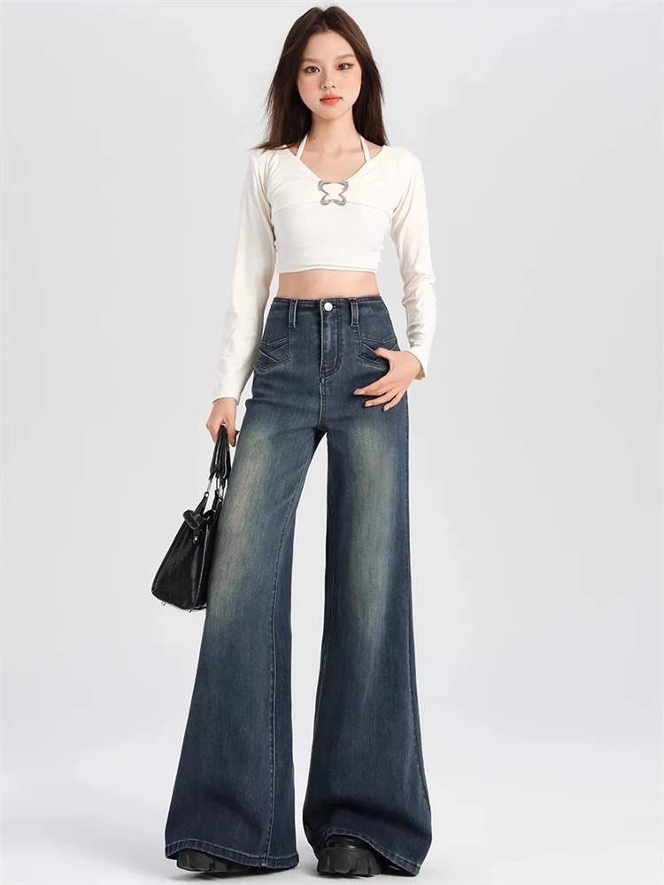 

High Waist Wide Leg Denim Pants Women's plus Size Straight Micro Flared Jeans Casual Loose Fit Comfortable Cotton Stretch