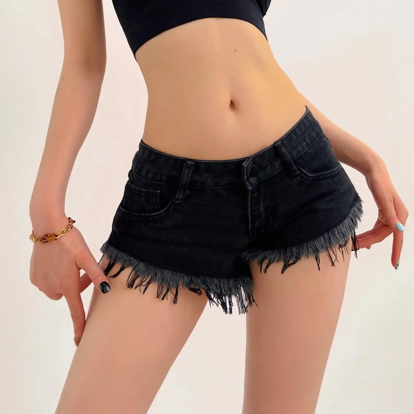 шорты y2k  Sexy Short Denim Shorts Women's High Street Style Low Waist Torn Frayed Hot Pants Ultra Short Jeans for Trendy Girls view 3