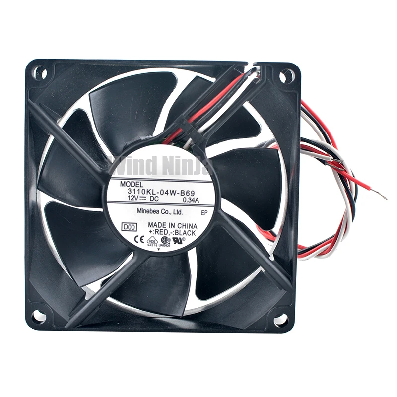 3110KL-04W-B69 8cm 80mm fan 80x80x25mm DC12V 0.34A 3pin Dual ball bearing cooling fan for industrial computer power supply