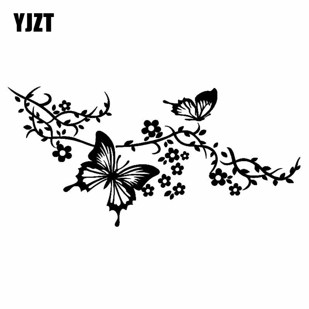 YJZT 18.8CM*9CM Decor Art Vinyl Car Stickers Decal Flower Butterfly Ornament Black/Silver C24-0349