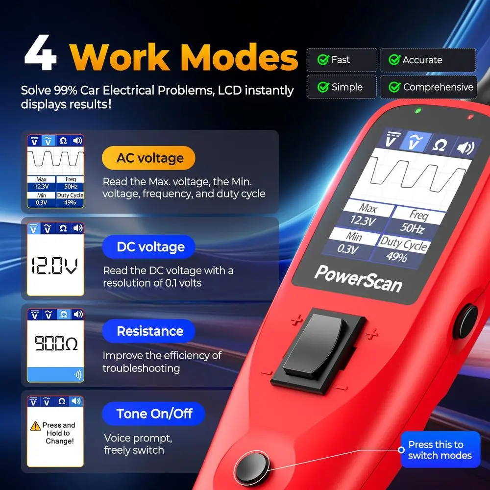 Automotive Circuit Tester 2.0, 12-24V Power Circuit Probe Tool, Auto Electrical Short Open Circuit Indicator, AC/DC/Resi/Compone