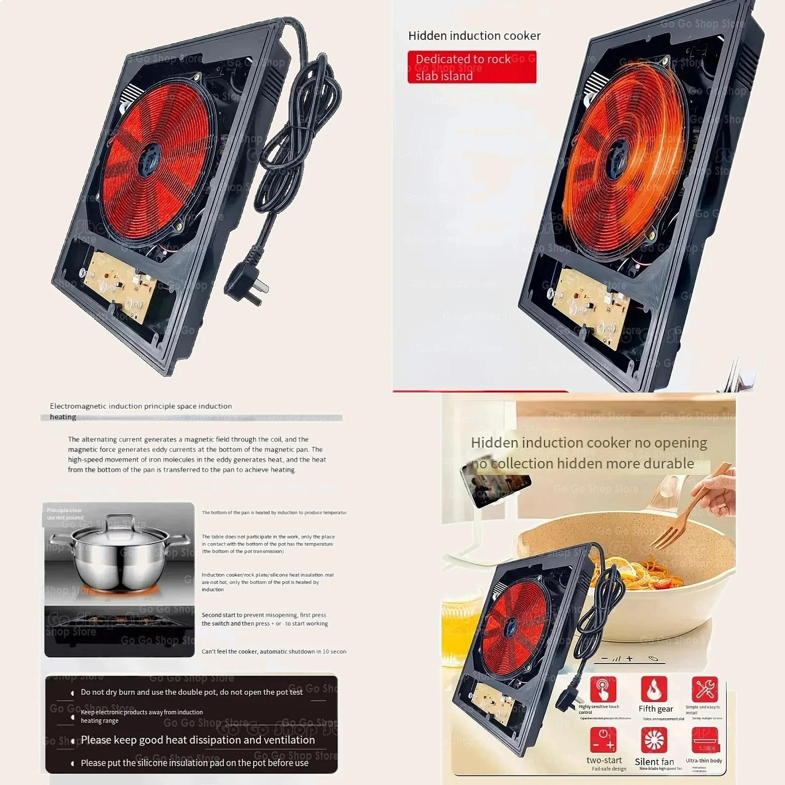 Built-in Induction Cooktop Hidden Stove Smart Household Embedded Rock Slab Dining Table