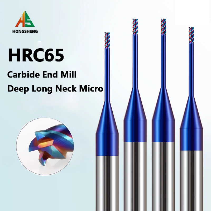 HRC65 Precision Miniature End Mill With Long Neck 1mm 1.5mm 2mm 3mm R0.1 R0.5 R1 R1.25 R1.5 Mini Carbide CNC Cutting Tool