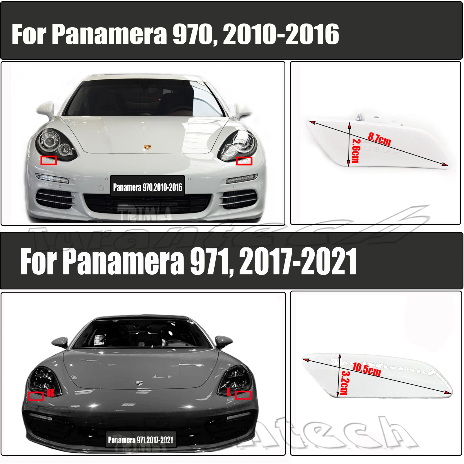 Headlight Washer Cover for Porsche Panamera 971 Fit Base S Sport Turbo GTS 3.0L 3.6L 4.8L Cleaning Headlamp Spray Nozzle