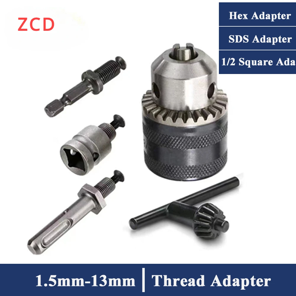 

ZCD 1.5mm-13mm Converter 1/2 20UNF Key Drill Chuck Thread Adapter Hex SDS 1/2 Square Impact Driver Wrench Bit Connecting Rod Hex