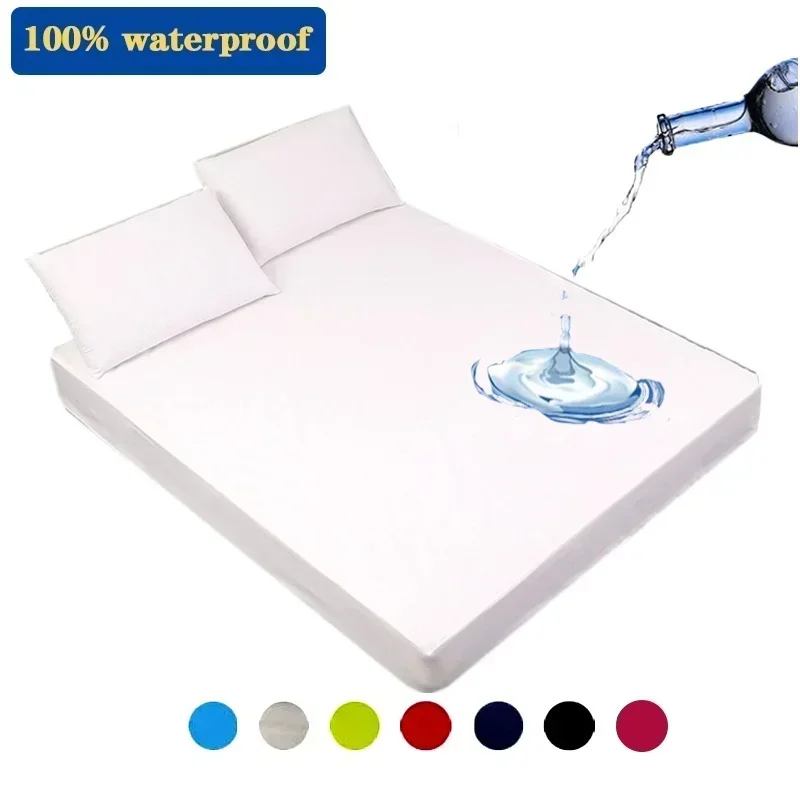 

100% Waterproof Fitted Bed Sheet with Elastic Band Anti-slip Mattress Cover Breathable Mattress Protector Queen/King/Twin/Full