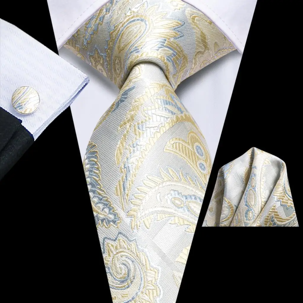 

Gift Tie for Men Hi-Tie 2023 New Champagne Paisley Designer Fashion Brand Wedding Party Necktie Handky Cufflinks Dropship