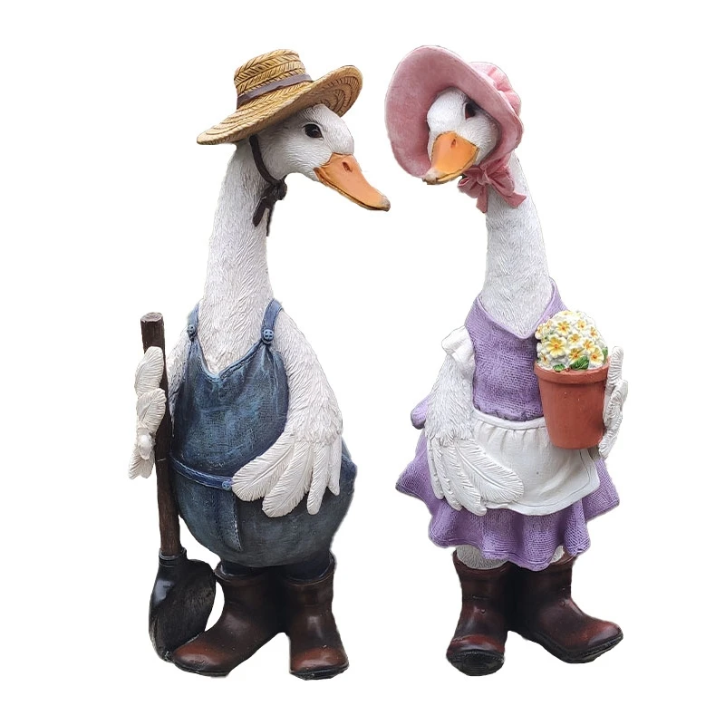 

Cute Resin Duck Outdoor Statue Flexible Simulation Duck Ornaments For Outdoor Yard Lawn Garden Decorations