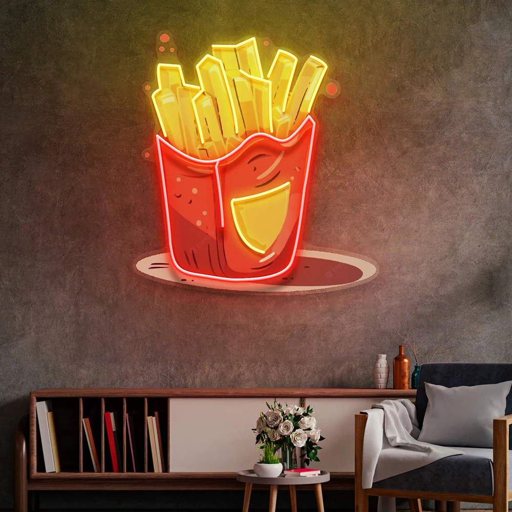 French Fries Potatoes LED Neon Light Custom Restaurant Kitchen Wall Decor Neon Sign for Fast Food Shop Window Open Neon Light