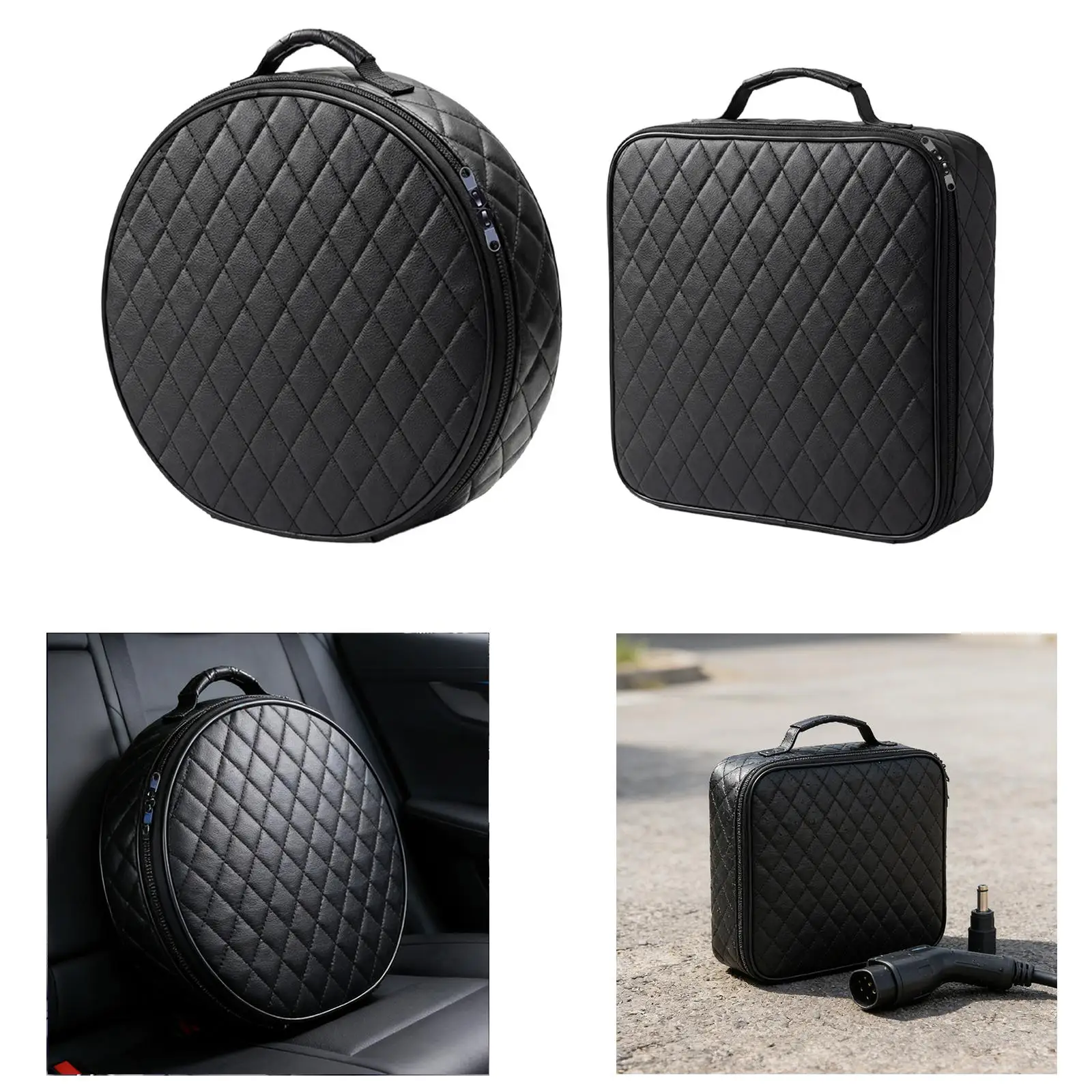 

Electric Vehicle Cable Storage Bag PU Leather Material Cable Management Double Zipper Organizer for Travel and Outdoor