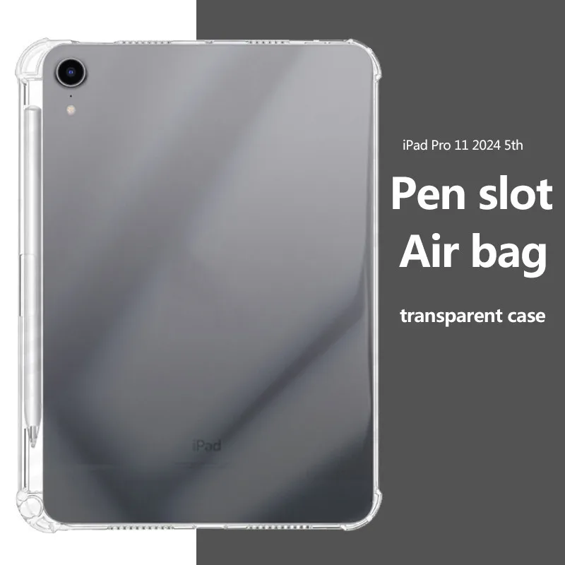 

For iPad Air 11 2024 Air6 Pro11 5th Pro13 Air13 10th Air 5 4 3Pro 2 1 9.7 10.2 Mini 6 5 4 Pro12.9Transparent Cover With Pen Slot