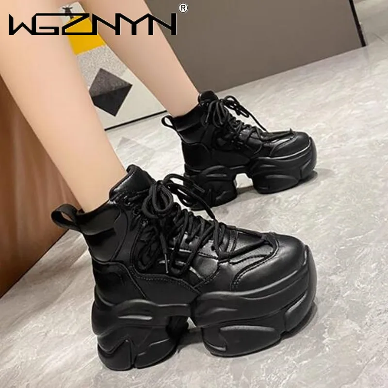 Zapatillas de deporte con plataforma para mujer, zapatos deportivos con cordones, de 8CM suela gruesa, cómodos, de lujo, cálidos