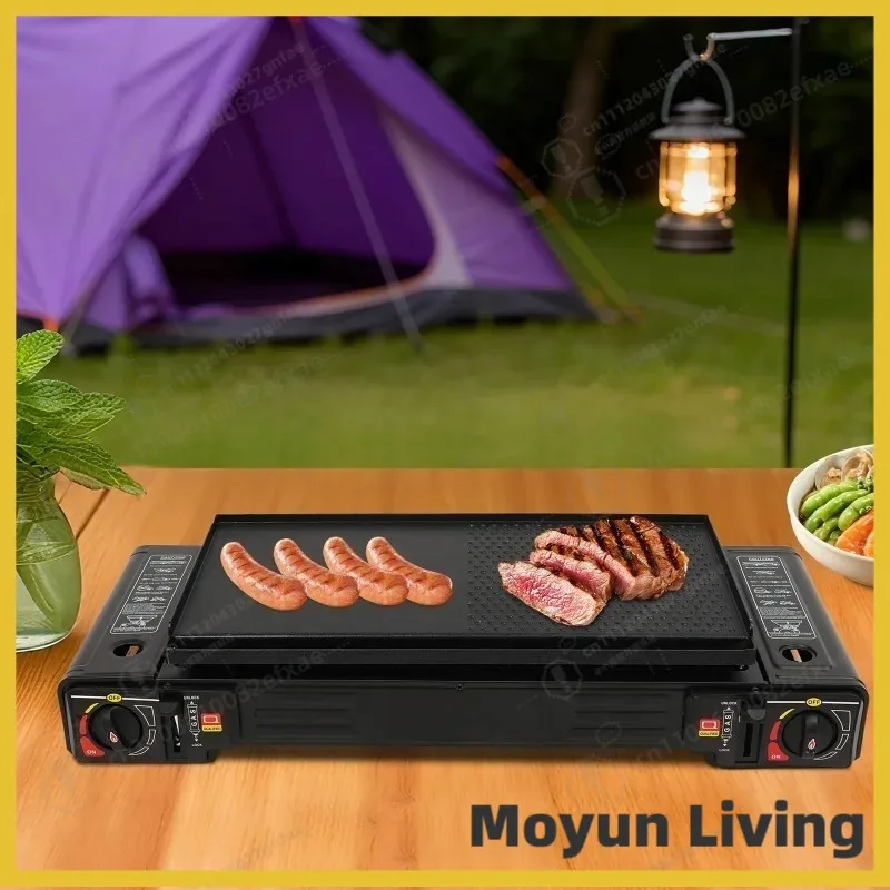 2500W Dual Head Gas Stove with Baking Tray Portable Camping Barbecue Grill BDZ-2x168 Outdoor Cooking with Carrying Case