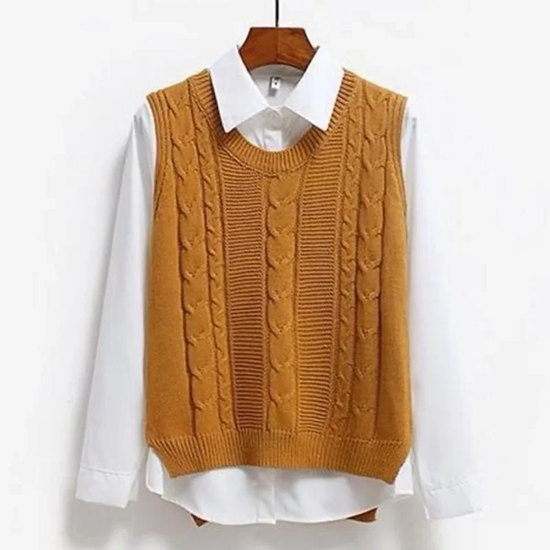 New Korean style round neck knitted vest, short style, women's spring style, sleeveless cardigan.