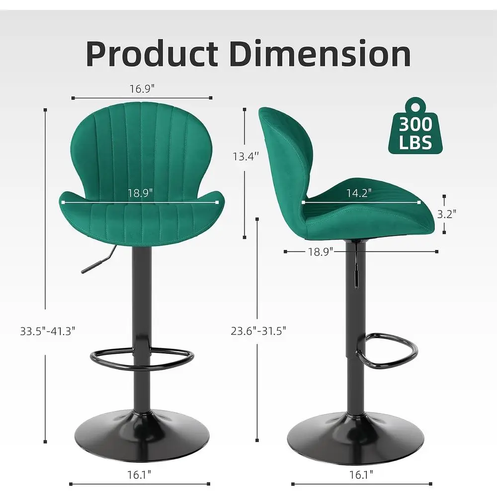 Velvet abric Counter Height Bar Stools Set o 2, Green | ern, Height Adjustable, Swivel, Arml, Kitchen Island Chairs with Back &