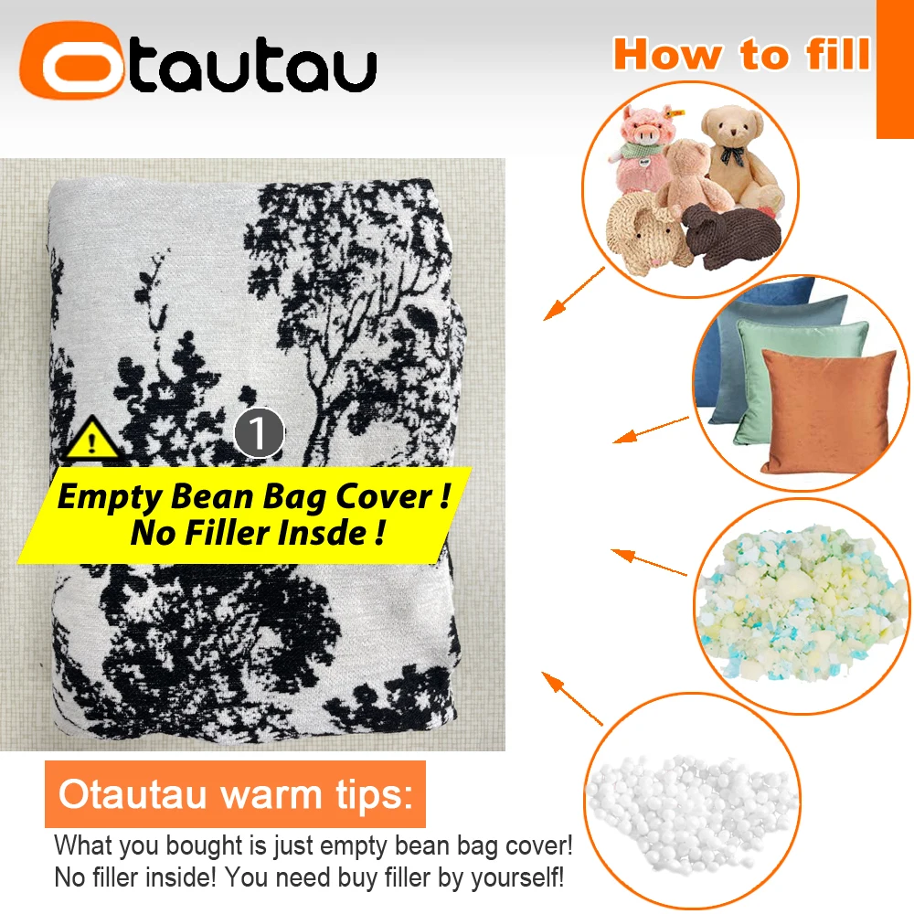 OTAUTAU Thick 3D Chenille Bean Bag Pouf Ottoman Cover Footstool JD041【No Filler Inside! You Need To Buy Filler By Yourself !】
