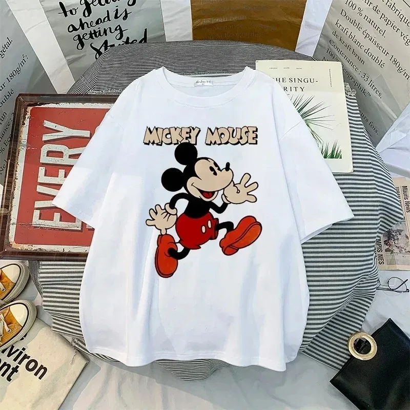 Disney Kawaii Mickey Mouse T-shirt Men\'s Cute Minnie Mouse Pattern Unisex Couple Pure Cotton T-shirt Short sleeved Top T-shirt M