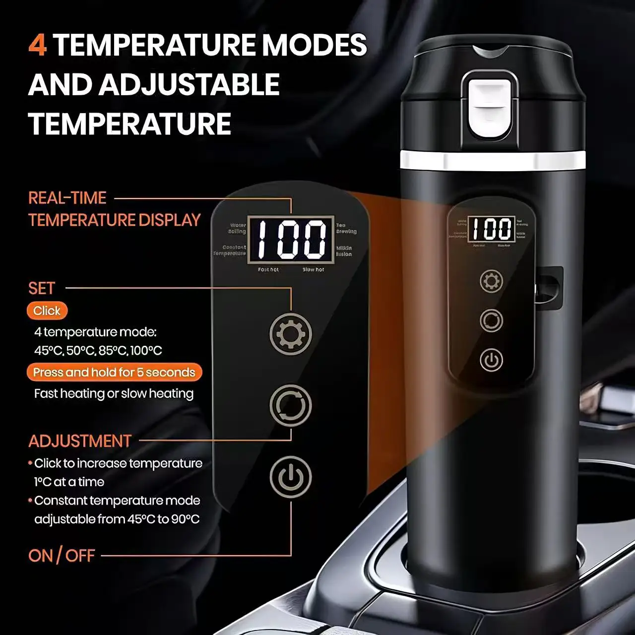 500ML Universal Car Heating Cup Intelligent Anti-Dry Burning Boiling & Insulated Cup With 304 Stainless Steel Liner