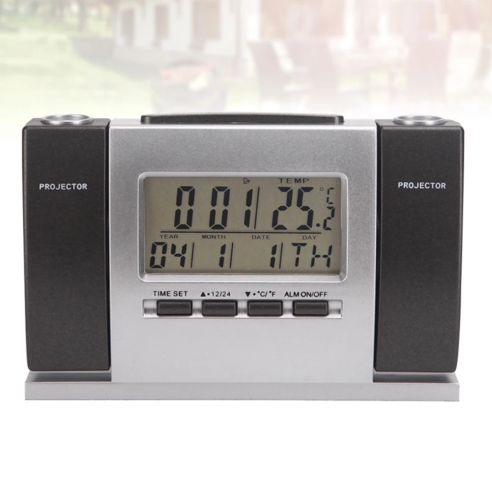 

Digital Clock With Clear Lcd Double Projection For Time Temperature Display, Alarm Snooze, 12/24H Format, °F/°C, Silent