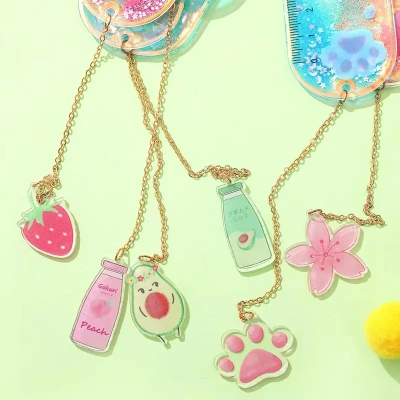 Kawaii Avocado Cat Bookmarks Multifunction 15 Cm Ruler Pendant Glitter Book Mark for Kids Gift School Office Supplies Stationery