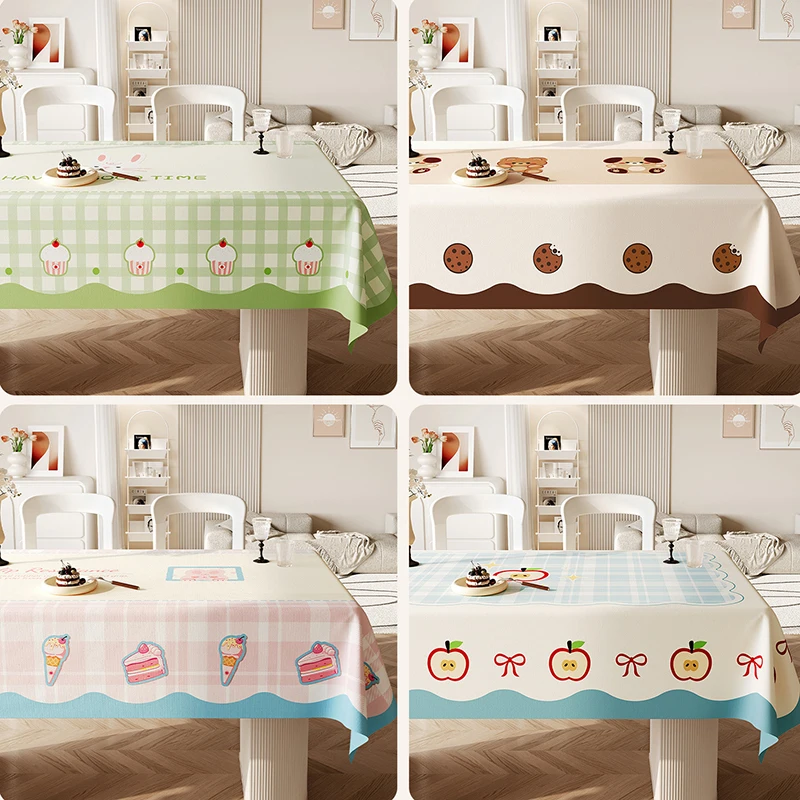 Cartoon Ins Printed Waterproof Tablecloth 2026 Oil-Proof Pvc Wash-Free Table Mats for Dining Aesthetic Anti-Scratch Room Decor