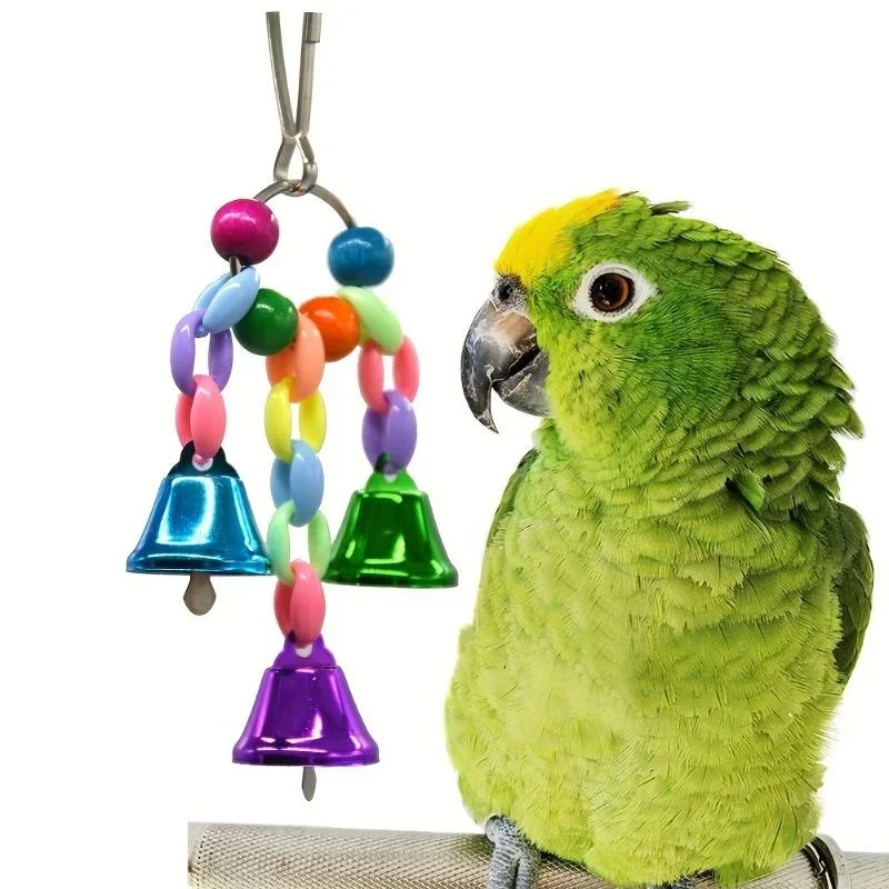 Bird Bells Toy Hanging Cage Bell with Sweet Sound Colorful Wood Beads Bells for Lovebirds African Greys Cockatoo Parakeet Toy