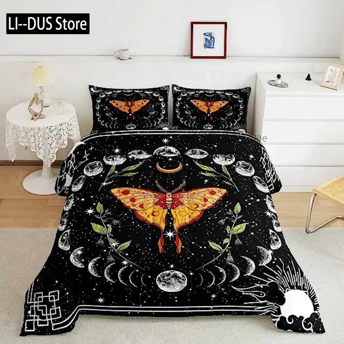 

Boho Moth Duvet Cover Gothic Skull Bedding Set For Girls Women Bedroom Decor Moon Star Personalized Moth Skull Skeleton Bones