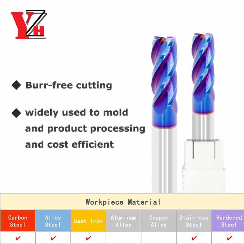 Corner Radius End Mill HRC65 4 Flute CNC R Bullnose Cutter Tungsten Carbide Steel 2R0.5 3R0.5 4R0.5 5R0.5 6R0.5 8R0.5 10R0.5