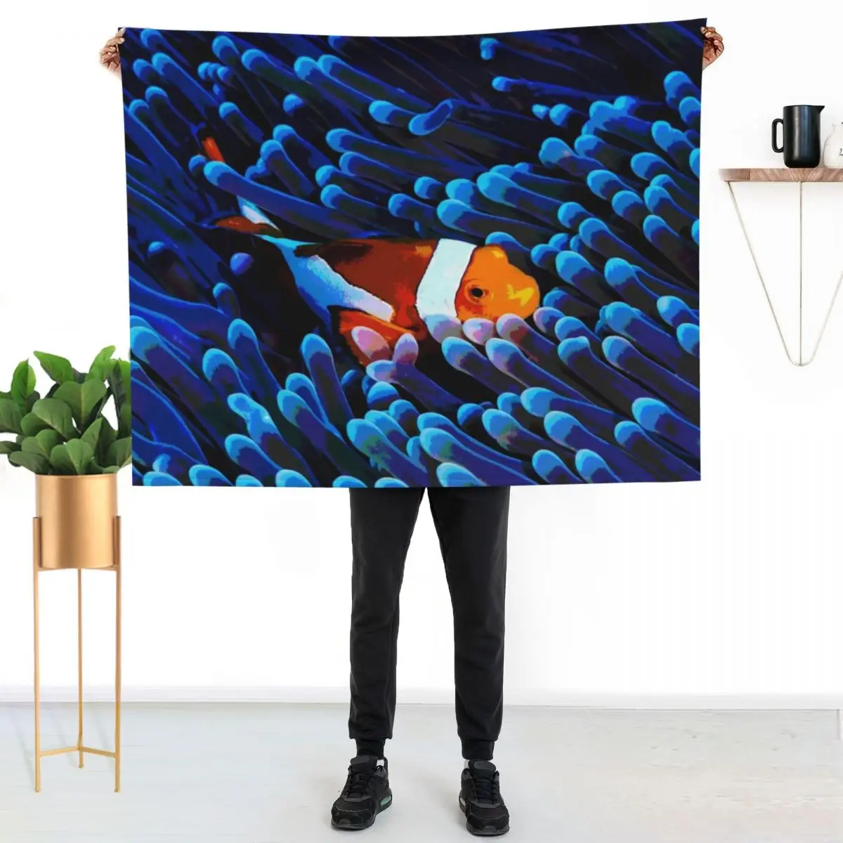 Clown Fish Ocean Design Throw Blanket Furrys funny gift halloween cosplay anime Warm Beautifuls Blankets