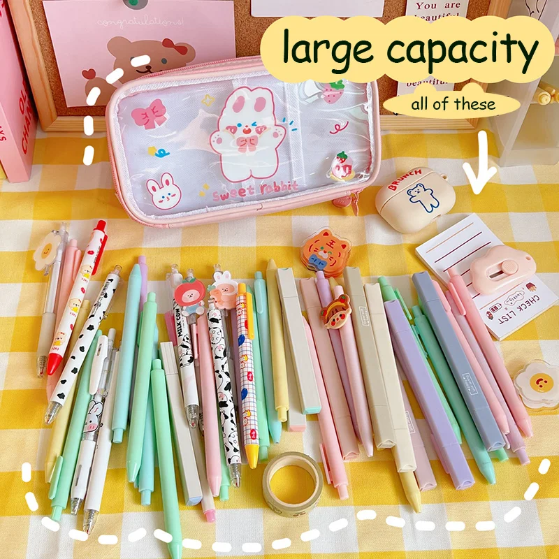 3-layer Pencil Case Large Capacity Kawaii Transparant Pencil Bag Cartoon PVC Waterproof Box for Girls School Supplies Stationery