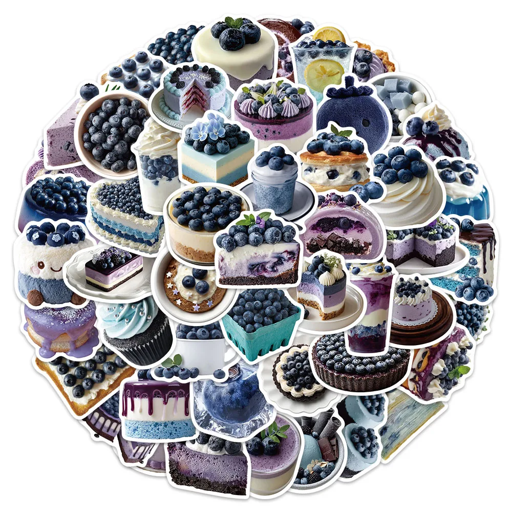 50PCS Blueberry themed Fruit Handwritten Material for Phone Cases, Laptops, Suitcases, and Water Cups Decorative Stickers