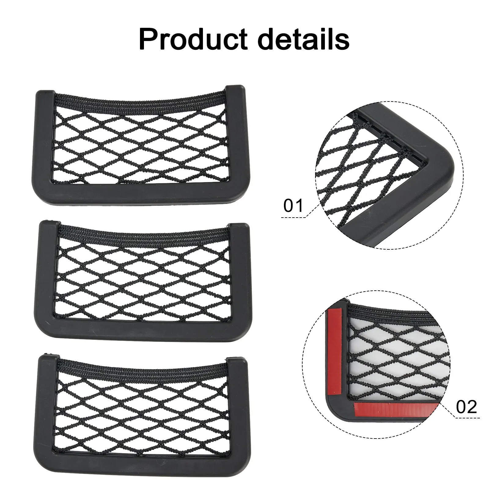 Storage Car Net Bag Storage Net Bag Convenient Double-Sided Organizer Net Back Car 3pcs Accessories Phone Holder