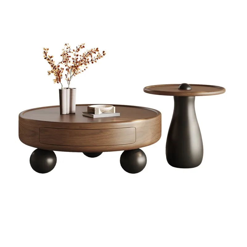 

Solid wood coffee table living room home Italian light luxury high-end art size round combination sofa side table