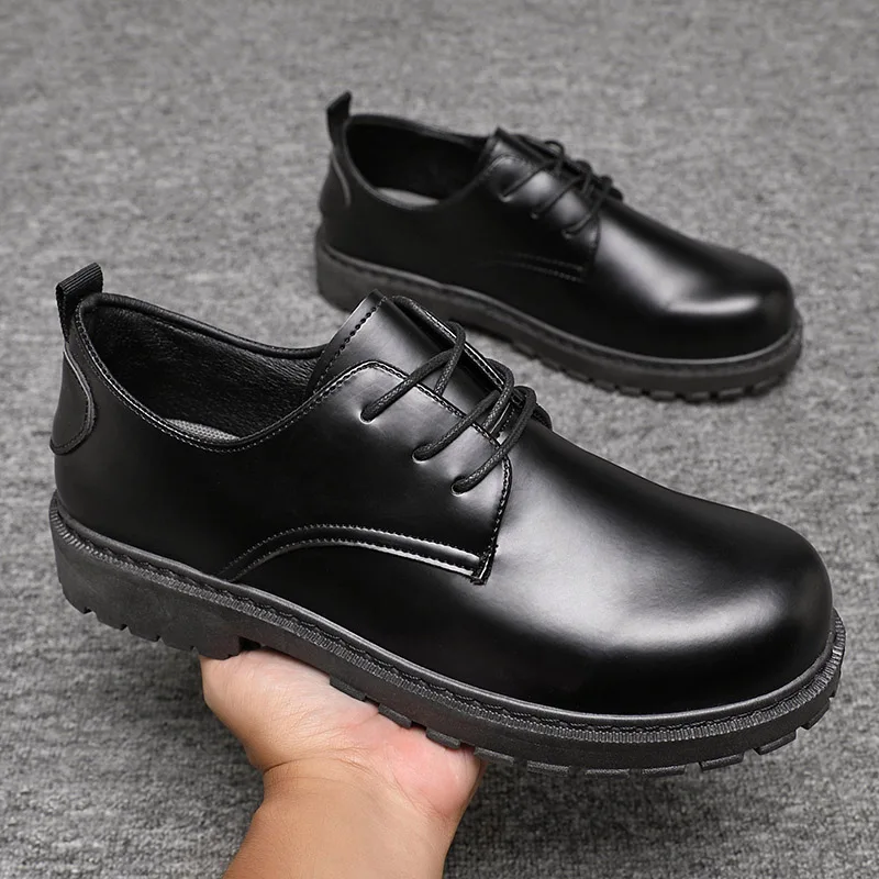 

2026 Men's Casual Leather Shoes Spring Work Shoes Anti-slip Fashionable All-match Black Shoes for Office Wear