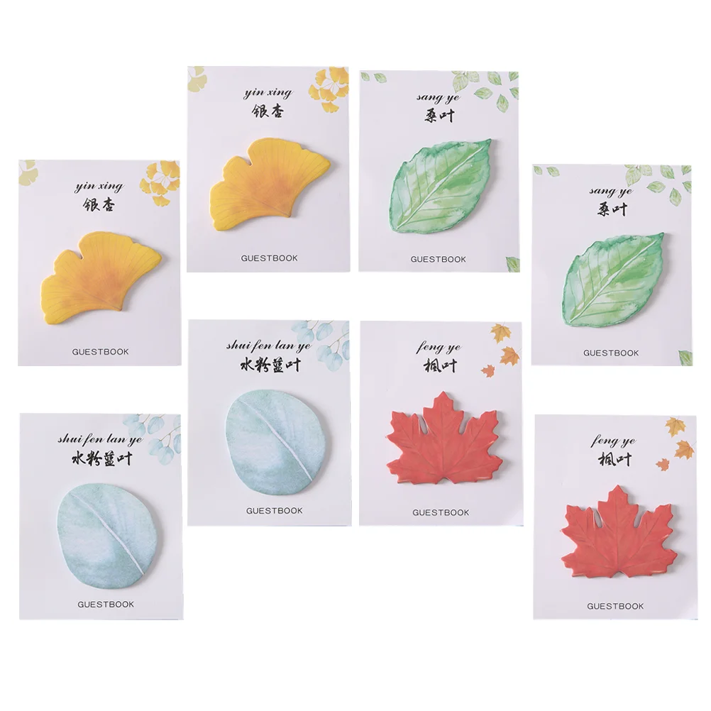 8 Pcs Leaf Office Notepads Autumn Notes Simple Design Memo Stickers