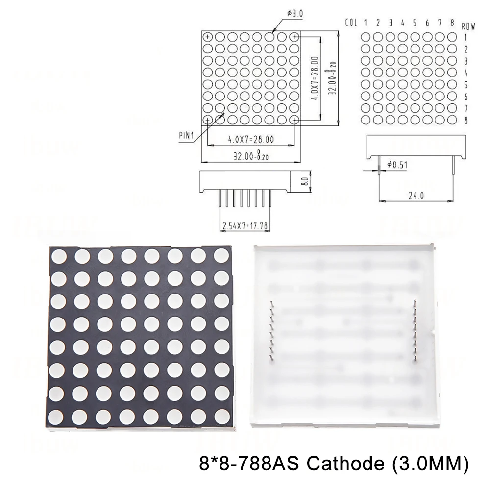 5PCS 8x8 8*8 Mini Dot Matrix LED Display Red Common Anode Digital Tube 3.0mm 3.75mm 5.0mm 1.9mm DIY Electronic Kit For Arduino