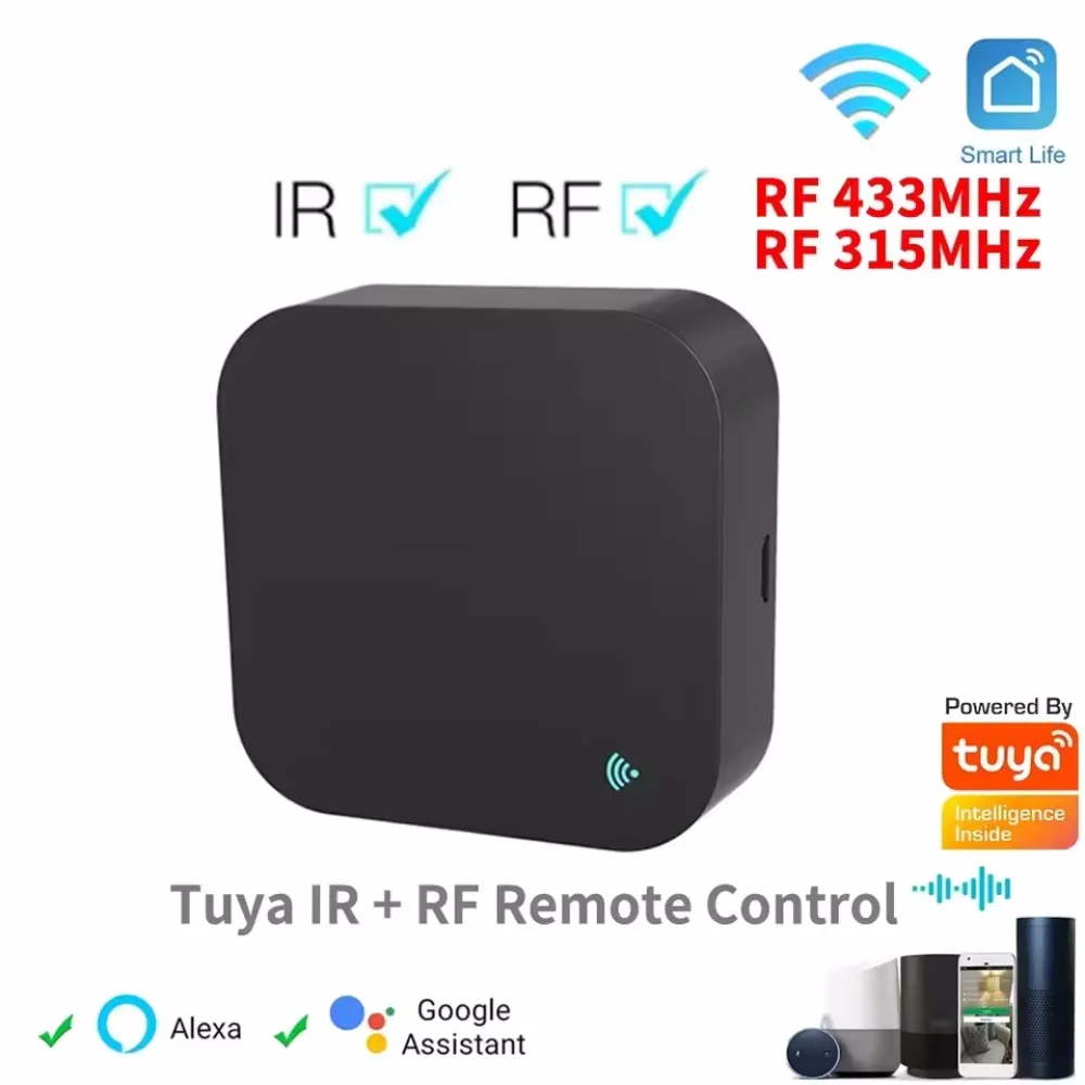 Tuya WiFi RF IR Telecomando 433 MHz/315 MHz Per Smart Home tramite SmartLife per condizionatore d'aria TUTTE le TV Supporto Alexa, Google Home