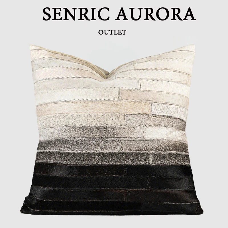 Luxury Cushion Cover 48×48cm Beige Gray Black Gradient Cowhide Spliced Square Pillow Case For Home Hotel Bed Living Room Sofa