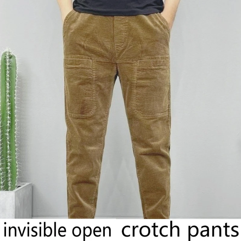

Invisible Crotch Pants Winter Casual Pants Fleece Thickened Men's Multi-pocket Corduroy Overalls Ropa Para Hombre Cargo Pants