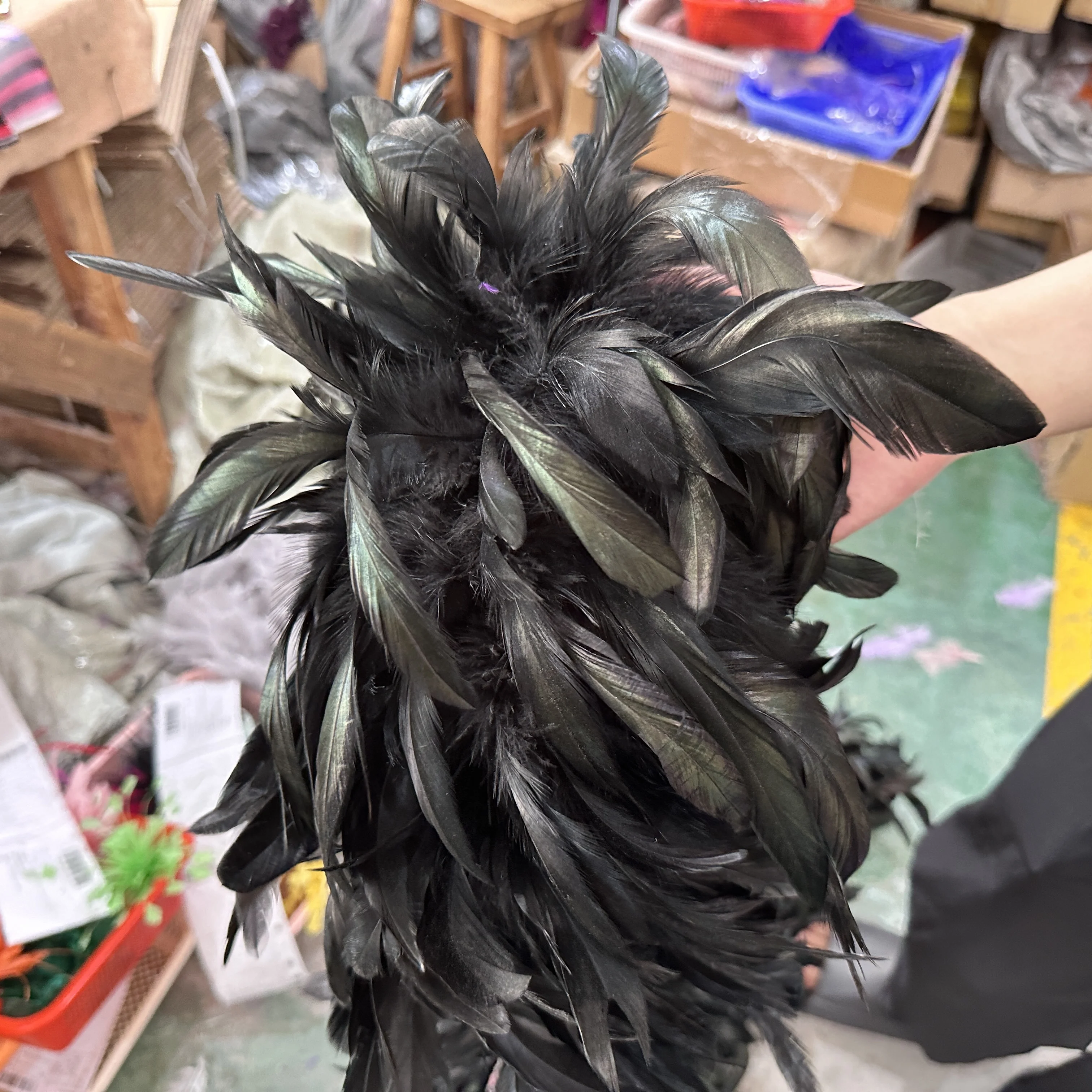 Black Rooster Feather Boa 200g Cock Chicken Feather Shawl Performance Clothing Sewing Accessories Chrismas Carnival Plumes Scarf