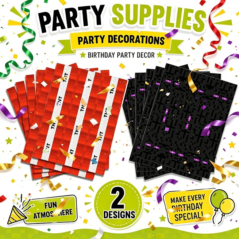 Pixel Art Wrapping Paper Shiny Happy Birthday Party Decoration Supplies Gift Wraps Creative Cube Shaped Ornaments Grid Patterns