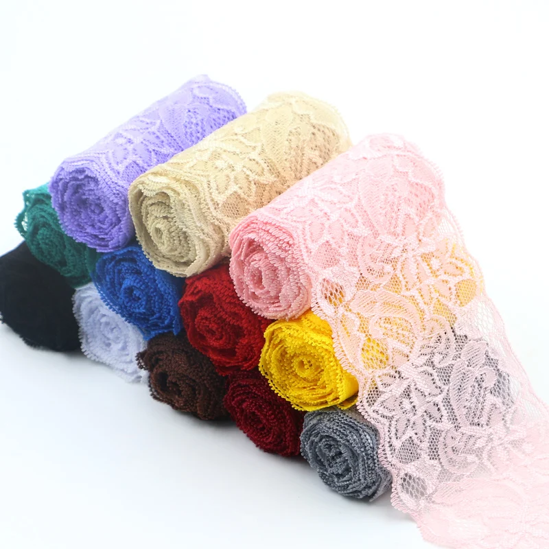 8cm Width Soft Elastic Lace Trim Material DIY Apparel Sewing & Fabric Lace Ribbons Stretch Hollow Out Floral Lace Trimming