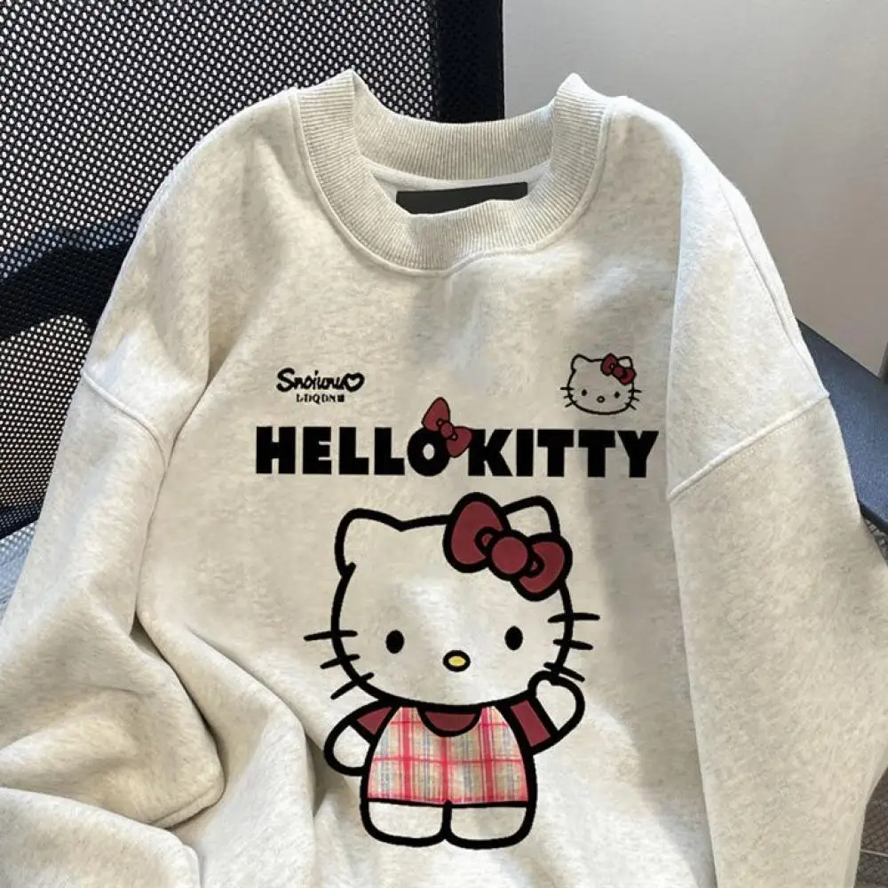 

Hello Kitty Girls Pullover Long Sleeve Sweatshirt Sanrio Kawaii Anime Spring Autumn Winter Thicken Round Neck Tops Cotton Loose