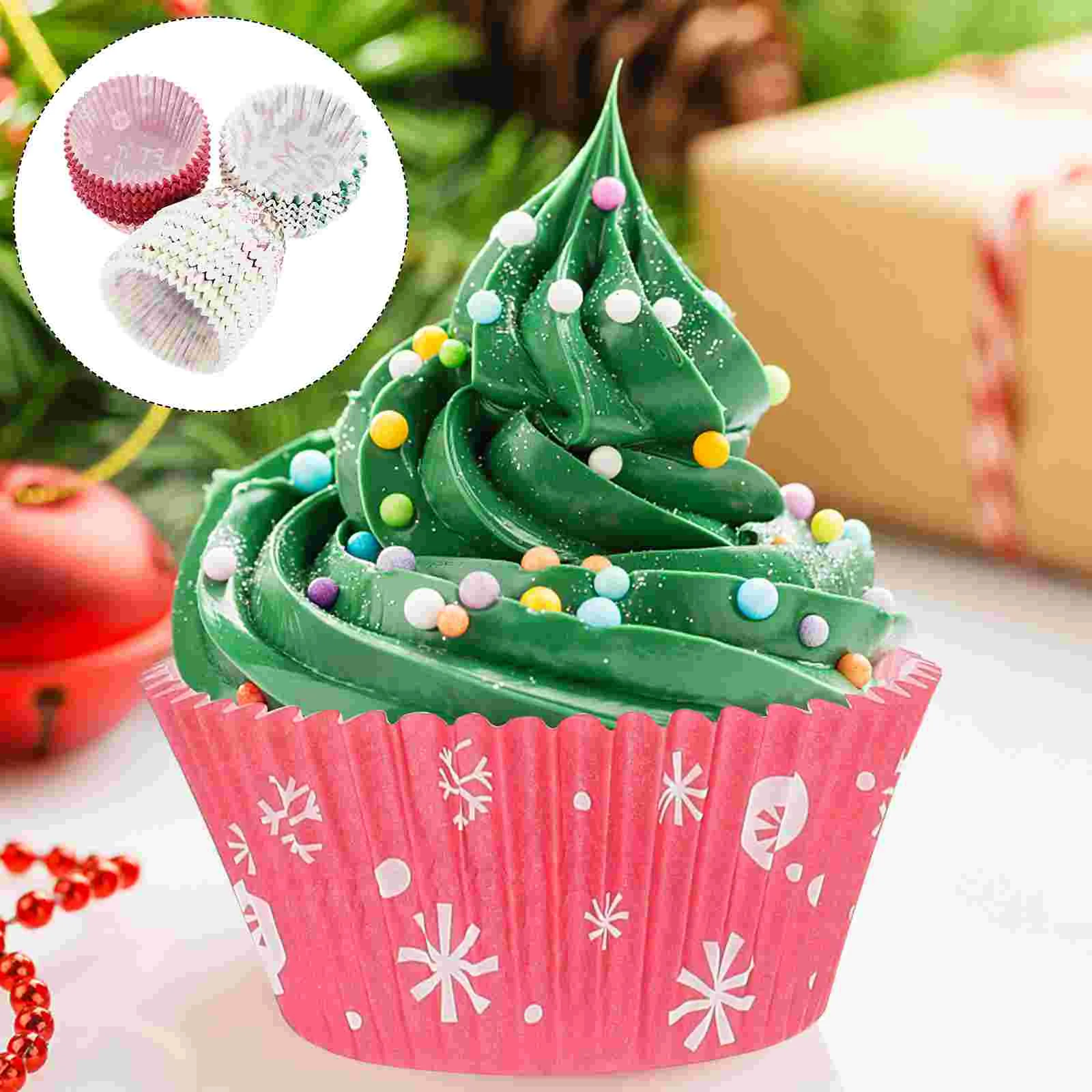 

300 Pcs Xmas Colorful Paper Baking Cups Christmas Cake Cupcake Liner Stand Holders