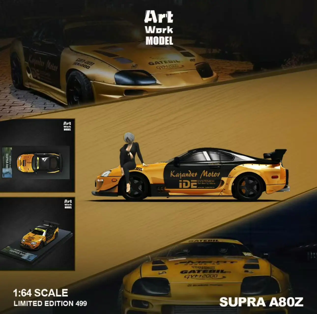 

Art Work In Stock 1:64 Supra A80Z NFS Racing Supra A80 Car Model Collection Miniature Toys Black Gold Diecast Diorama