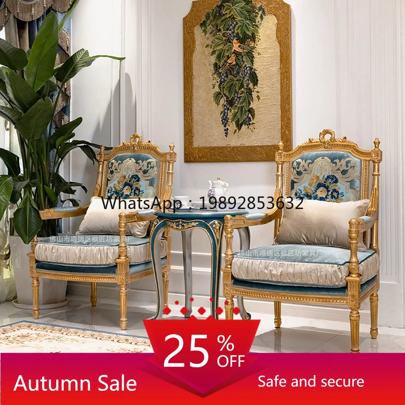 LYY Fabric Leisure Chair Living Room Solid Wood Carved Reception Meeting Balcony Chair Flower Room Single Seat1