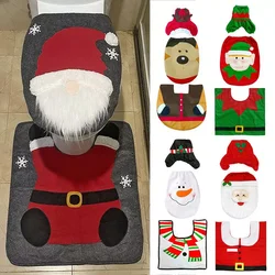 Juego de tapa de inodoro de Navidad, alfombra decorativa de dibujos animados para baño, decoración linda, patrón temático de Santa Claus, cubierta de tapa de inodoro, 3 piezas