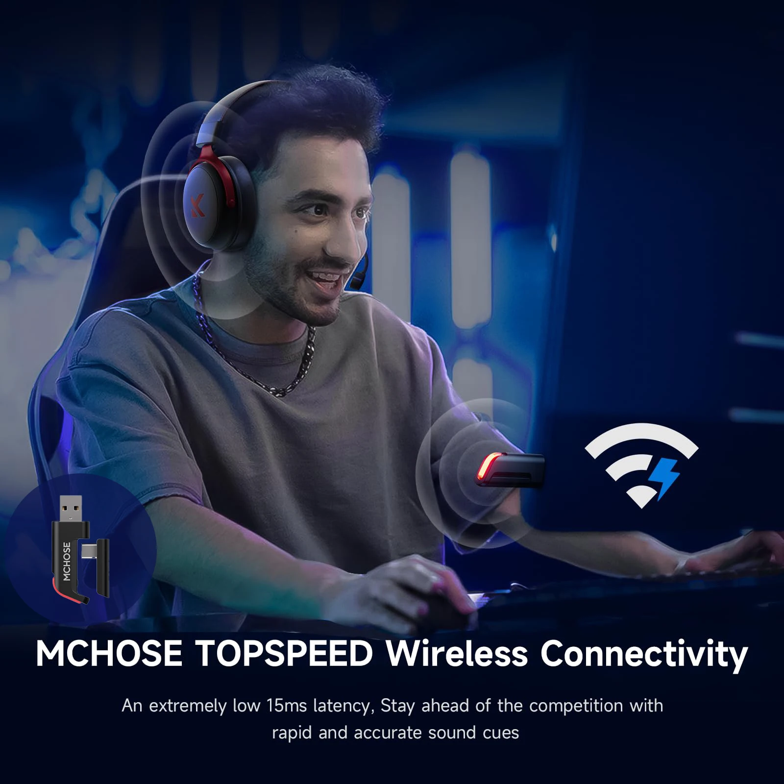 MCHOSE V9 Pro Wireless Gaming Headset Tri-Mode 7.1 Surround 53mm Driver Noise Cancel Mic EQ PC PS5 PS4 Switch Large Battery