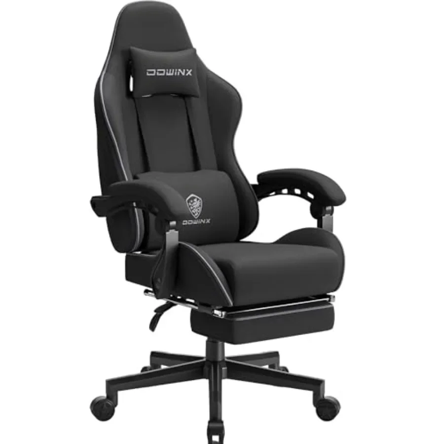 Gaming Chair Fabric with Pocket Spring Cushion, Massage Game Chair Cloth with Headrest, Ergonomic Computer Chair with Footrest